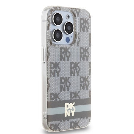 Husa iPhone 15 Pro Max - DKNY IML Checkered Mono Pattern and Printed Stripes MagSafe (DKHMP15XHCPTSE) - Beige