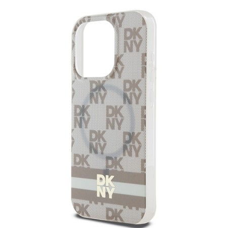 Husa iPhone 15 Pro Max - DKNY IML Checkered Mono Pattern and Printed Stripes MagSafe (DKHMP15XHCPTSE) - Beige