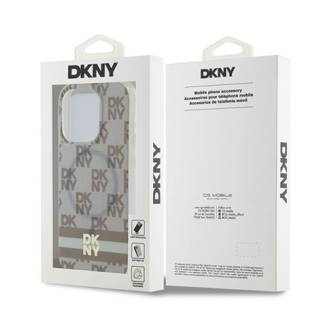 Husa iPhone 15 Pro Max - DKNY IML Checkered Mono Pattern and Printed Stripes MagSafe (DKHMP15XHCPTSE) - Beige