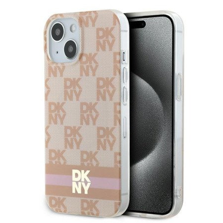 Husa iPhone 15 - DKNY IML Checkered Mono Pattern and Printed Stripes MagSafe (DKHMP15SHCPTSP) - Pink