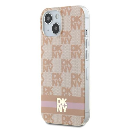 Husa iPhone 15 - DKNY IML Checkered Mono Pattern and Printed Stripes MagSafe (DKHMP15SHCPTSP) - Pink