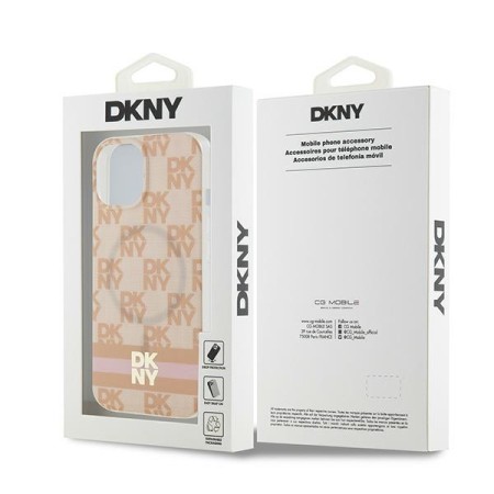 Husa iPhone 15 - DKNY IML Checkered Mono Pattern and Printed Stripes MagSafe (DKHMP15SHCPTSP) - Pink