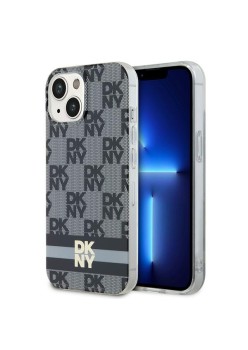 Husa iPhone 15 Plus - DKNY IML Checkered Mono Pattern and Printed Stripes MagSafe (DKHMP15MHCPTSK) - Black