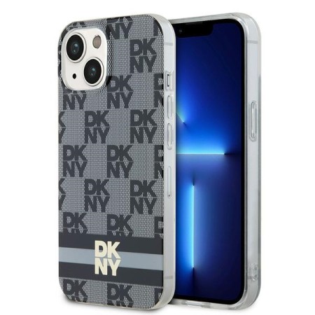 Husa iPhone 15 Plus - DKNY IML Checkered Mono Pattern and Printed Stripes MagSafe (DKHMP15MHCPTSK) - Black