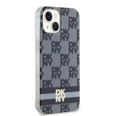 Husa iPhone 15 Plus - DKNY IML Checkered Mono Pattern and Printed Stripes MagSafe (DKHMP15MHCPTSK) - Black