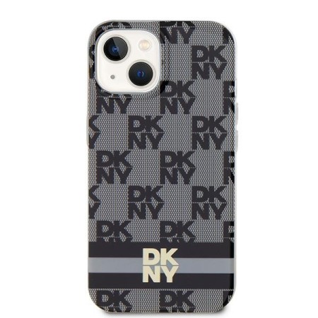 Husa iPhone 15 Plus - DKNY IML Checkered Mono Pattern and Printed Stripes MagSafe (DKHMP15MHCPTSK) - Black