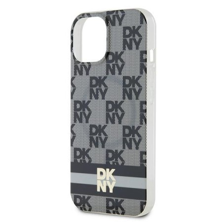 Husa iPhone 15 Plus - DKNY IML Checkered Mono Pattern and Printed Stripes MagSafe (DKHMP15MHCPTSK) - Black