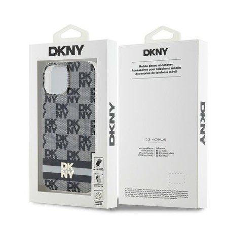 Husa iPhone 15 Plus - DKNY IML Checkered Mono Pattern and Printed Stripes MagSafe (DKHMP15MHCPTSK) - Black