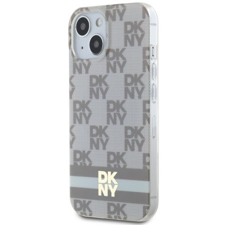 Husa iPhone 15 Plus - DKNY IML Checkered Mono Pattern and Printed Stripes MagSafe (DKHMP15MHCPTSE) - Beige