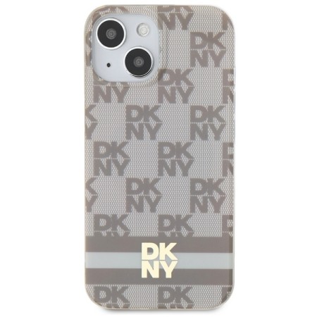 Husa iPhone 15 Plus - DKNY IML Checkered Mono Pattern and Printed Stripes MagSafe (DKHMP15MHCPTSE) - Beige