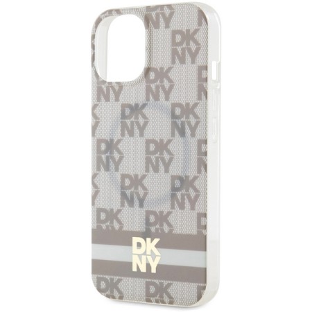 Husa iPhone 15 Plus - DKNY IML Checkered Mono Pattern and Printed Stripes MagSafe (DKHMP15MHCPTSE) - Beige