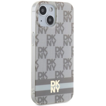 Husa iPhone 15 Plus - DKNY IML Checkered Mono Pattern and Printed Stripes MagSafe (DKHMP15MHCPTSE) - Beige