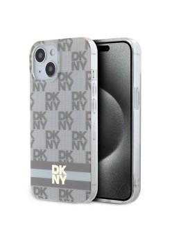 Husa iPhone 15 - DKNY IML Checkered Mono Pattern and Printed Stripes MagSafe (DKHMP15SHCPTSE) - Beige