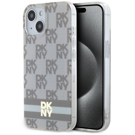 Husa iPhone 15 - DKNY IML Checkered Mono Pattern and Printed Stripes MagSafe (DKHMP15SHCPTSE) - Beige