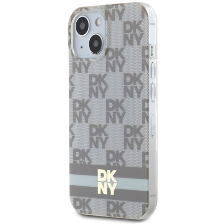 Husa iPhone 15 - DKNY IML Checkered Mono Pattern and Printed Stripes MagSafe (DKHMP15SHCPTSE) - Beige