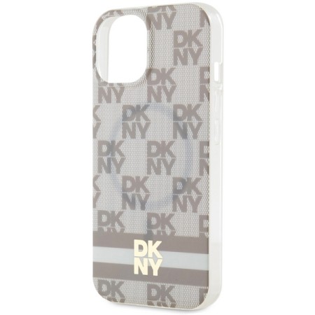 Husa iPhone 15 - DKNY IML Checkered Mono Pattern and Printed Stripes MagSafe (DKHMP15SHCPTSE) - Beige