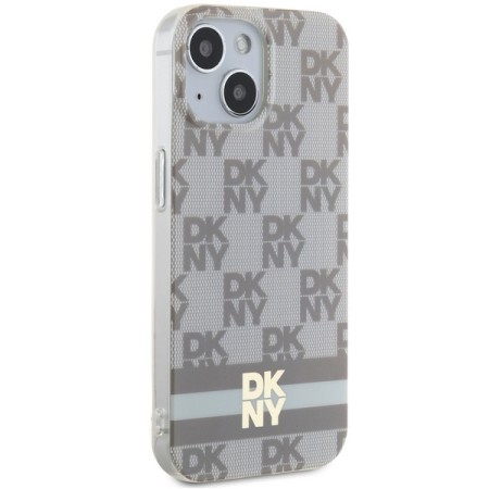 Husa iPhone 15 - DKNY IML Checkered Mono Pattern and Printed Stripes MagSafe (DKHMP15SHCPTSE) - Beige