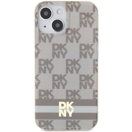 Husa iPhone 15 - DKNY IML Checkered Mono Pattern and Printed Stripes MagSafe (DKHMP15SHCPTSE) - Beige