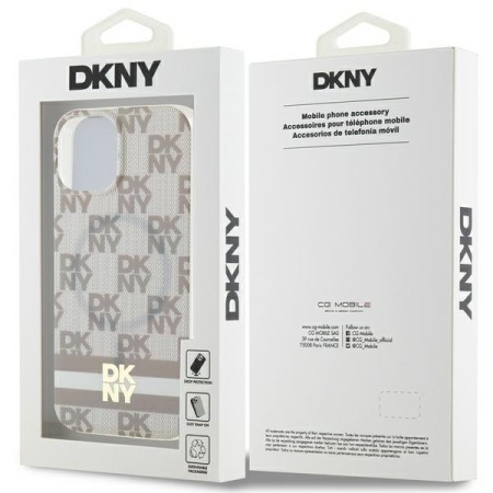 Husa iPhone 15 - DKNY IML Checkered Mono Pattern and Printed Stripes MagSafe (DKHMP15SHCPTSE) - Beige