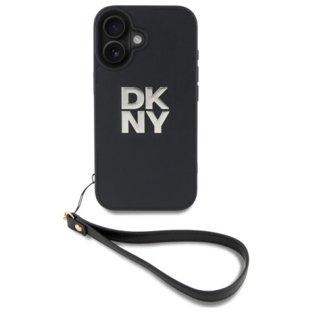 Husa pentru iPhone 16 - DKNY Hardcase Wrist Strap Stock Logo (DKHCP16SPBSWSK) - Black