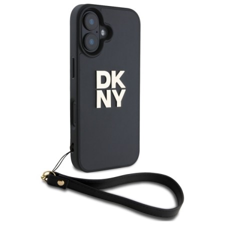 Husa pentru iPhone 16 - DKNY Hardcase Wrist Strap Stock Logo (DKHCP16SPBSWSK) - Black