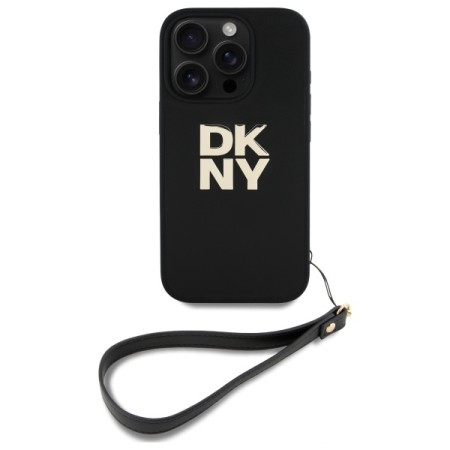 Husa pentru iPhone 16 Pro - DKNY Hardcase Wrist Strap Stock Logo (DKHCP16LPBSWSK) - Black