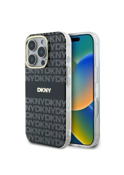 Husa pentru iPhone 16 Pro - DKNY Hardcase Repeat Texture Pattern With Stripe (DKHMP16LHRHSEK) - Black