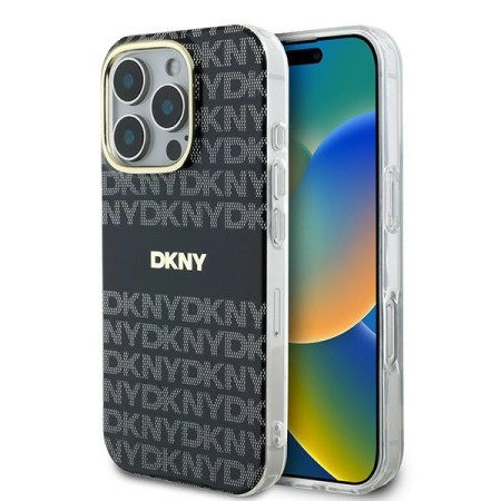 Husa pentru iPhone 16 Pro - DKNY Hardcase Repeat Texture Pattern With Stripe (DKHMP16LHRHSEK) - Black