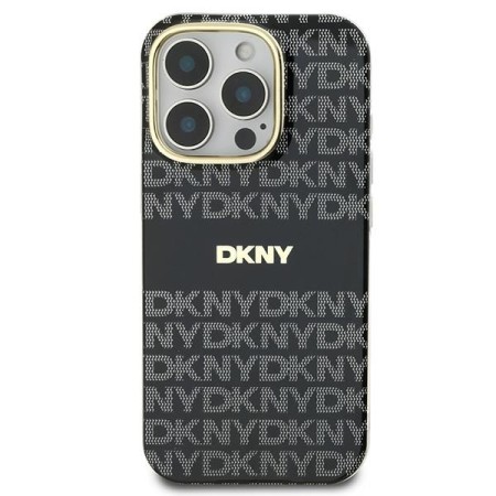 Husa pentru iPhone 16 Pro - DKNY Hardcase Repeat Texture Pattern With Stripe (DKHMP16LHRHSEK) - Black