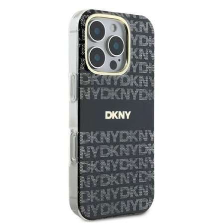 Husa pentru iPhone 16 Pro - DKNY Hardcase Repeat Texture Pattern With Stripe (DKHMP16LHRHSEK) - Black