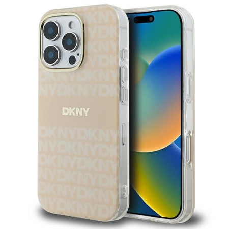 Husa pentru iPhone 16 Pro - DKNY Hardcase Repeat Texture Patern and Stripe MagSafe (DKHMP16LHRHSEP) - Pink