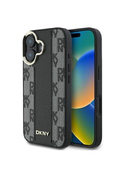 Husa iPhone 16 - DKNY Leather Hardcase Checkered Pattern Magsafe (DKHMP16SPCPVSLK) - Black