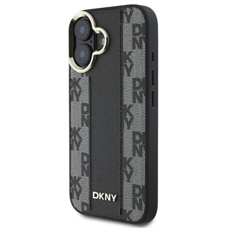 Husa iPhone 16 Plus - DKNY Leather Hardcase Checkered Pattern Magsafe (DKHMP16MPCPVSLK) - Black