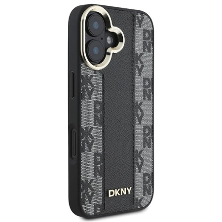 Husa iPhone 16 Plus - DKNY Leather Hardcase Checkered Pattern Magsafe (DKHMP16MPCPVSLK) - Black