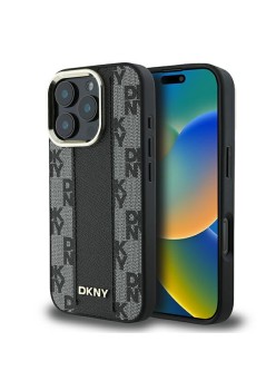 Husa iPhone 16 Pro - DKNY Leather Hardcase Checkered Pattern Magsafe (DKHMP16LPCPVSLK) - Black