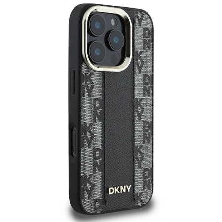 Husa iPhone 16 Pro - DKNY Leather Hardcase Checkered Pattern Magsafe (DKHMP16LPCPVSLK) - Black