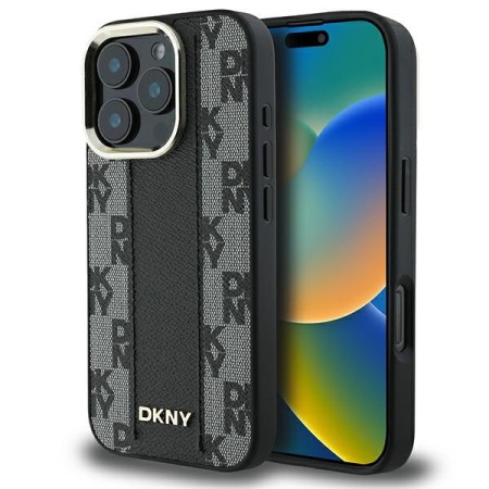 Husa iPhone 16 Pro Max - DKNY Leather Hardcase Checkered Pattern Magsafe (DKHMP16XPCPVSLK) - Black