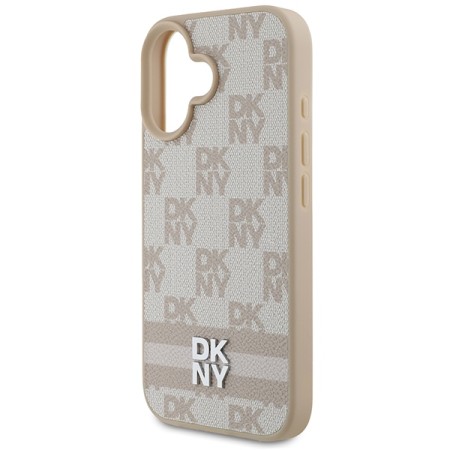 Husa iPhone 16 - DKNY Leather Hardcase Checkered Pattern and Printed Stripes (DKHCP16SPCPTSSP) - Pink