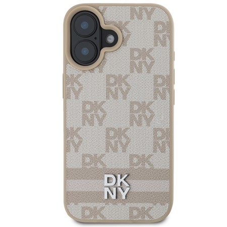 Husa iPhone 16 - DKNY Leather Hardcase Checkered Pattern and Printed Stripes (DKHCP16SPCPTSSP) - Pink