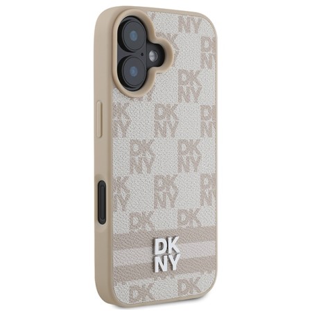 Husa iPhone 16 - DKNY Leather Hardcase Checkered Pattern and Printed Stripes (DKHCP16SPCPTSSP) - Pink