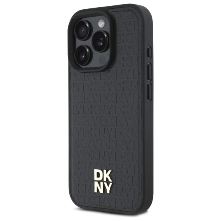 Husa iPhone 16 Pro - DKNY Leather Hardcase Repeat Pattern Stack Logo MagSafe (DKHMP16LPSHRPSK) - Black