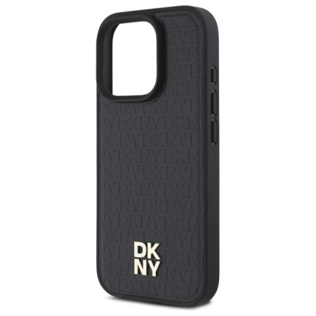 Husa iPhone 16 Pro - DKNY Leather Hardcase Repeat Pattern Stack Logo MagSafe (DKHMP16LPSHRPSK) - Black