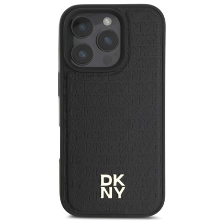 Husa iPhone 16 Pro - DKNY Leather Hardcase Repeat Pattern Stack Logo MagSafe (DKHMP16LPSHRPSK) - Black