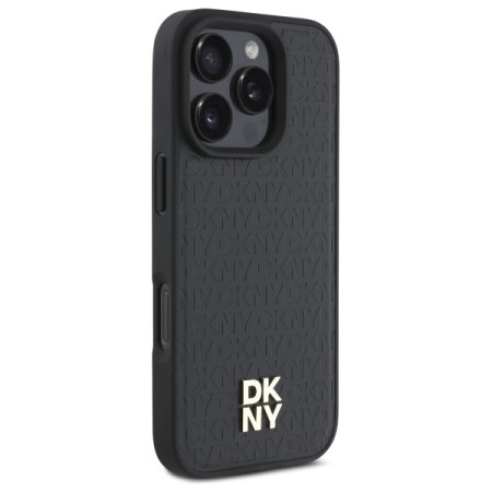 Husa iPhone 16 Pro - DKNY Leather Hardcase Repeat Pattern Stack Logo MagSafe (DKHMP16LPSHRPSK) - Black