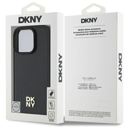 Husa iPhone 16 Pro - DKNY Leather Hardcase Repeat Pattern Stack Logo MagSafe (DKHMP16LPSHRPSK) - Black