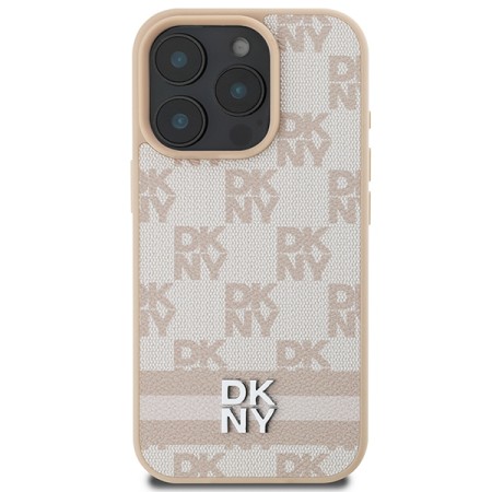 Husa iPhone 16 Pro Max - DKNY Leather Hardcase Checkered Pattern and Printed Stripes (DKHCP16XPCPTSSP) - Pink