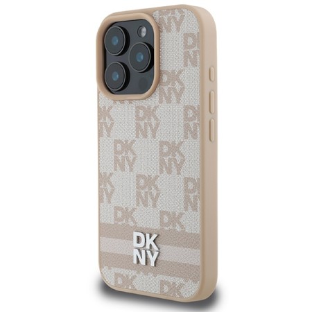 Husa iPhone 16 Pro Max - DKNY Leather Hardcase Checkered Pattern and Printed Stripes (DKHCP16XPCPTSSP) - Pink