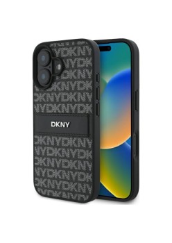 Husa iPhone 16 - DKNY Leather Hardcase Texture Pattern Tonal Stripe (DKHCP16SPRTHSLK) - Black