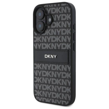 Husa iPhone 16 - DKNY Leather Hardcase Texture Pattern Tonal Stripe (DKHCP16SPRTHSLK) - Black