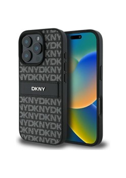 Husa iPhone 16 Pro - DKNY Leather Hardcase Texture Pattern Tonal Stripe (DKHCP16LPRTHSLK) - Black